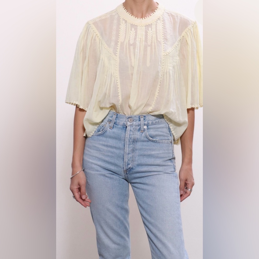 Isabel Marant - Light Yellow Sheer Lace-Trim Blouse
